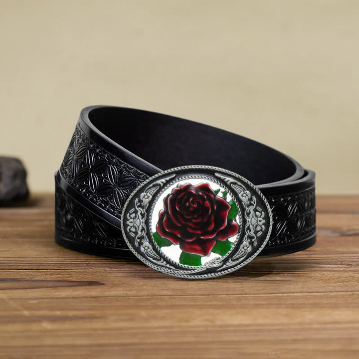 Cintura in pelle con fibbia a forma di rosa colorata fai da te da uomo in stile western