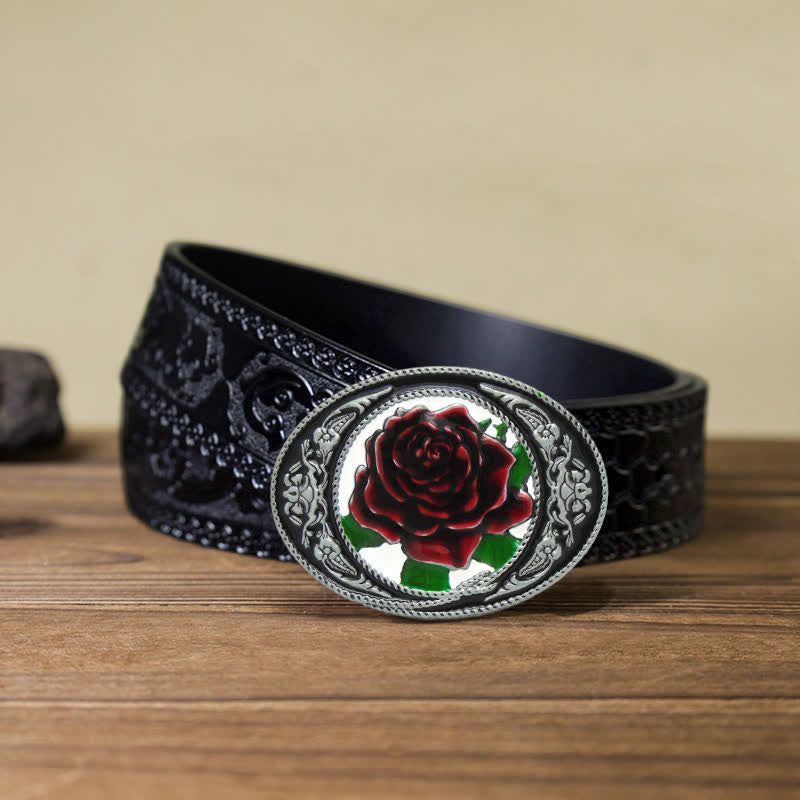 Cintura in pelle con fibbia a forma di rosa colorata fai da te da uomo in stile western