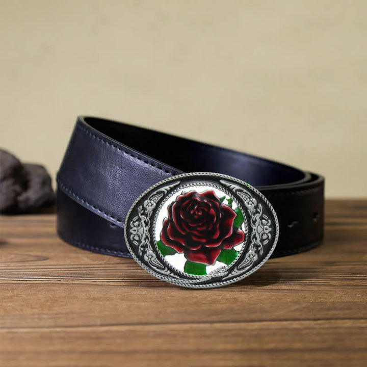 Cintura in pelle con fibbia a forma di rosa colorata fai da te da uomo in stile western