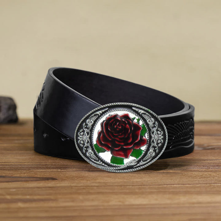 Cintura in pelle con fibbia a forma di rosa colorata fai da te da uomo in stile western