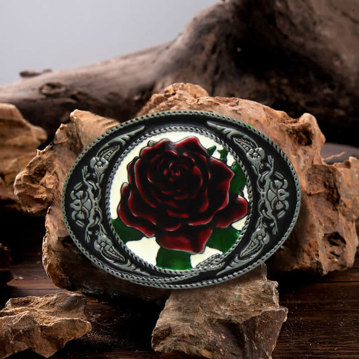 Cintura in pelle con fibbia a forma di rosa colorata fai da te da uomo in stile western