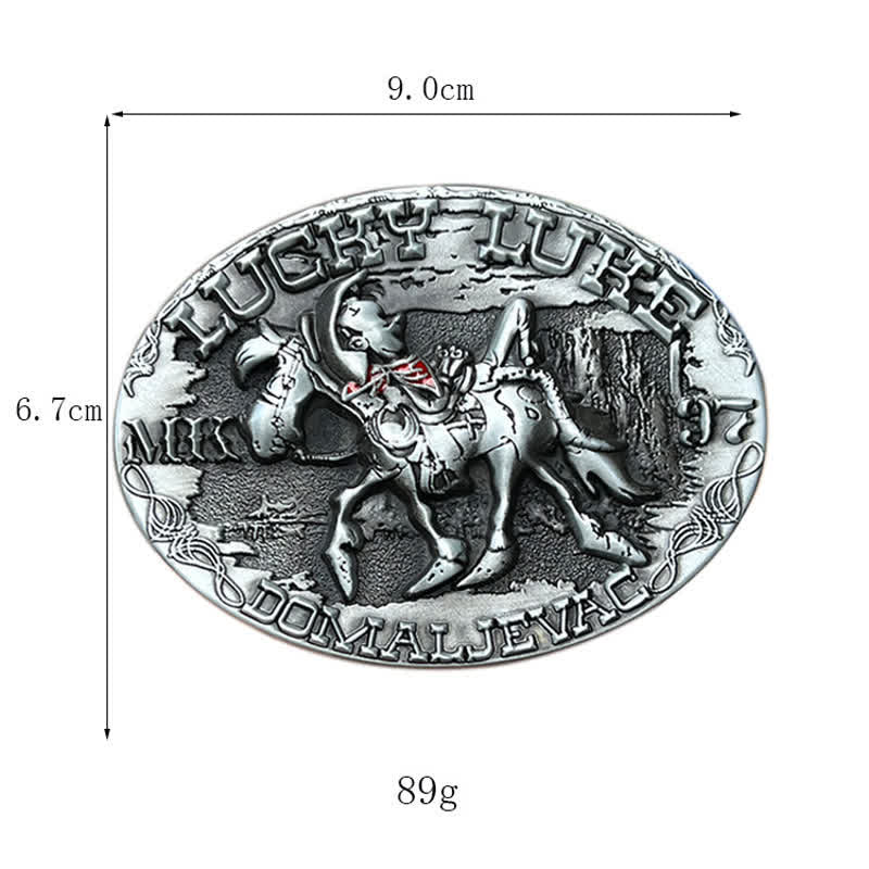 Cintura in pelle fai da te da uomo con fibbia a forma di asino che cavalca Lucky Luke