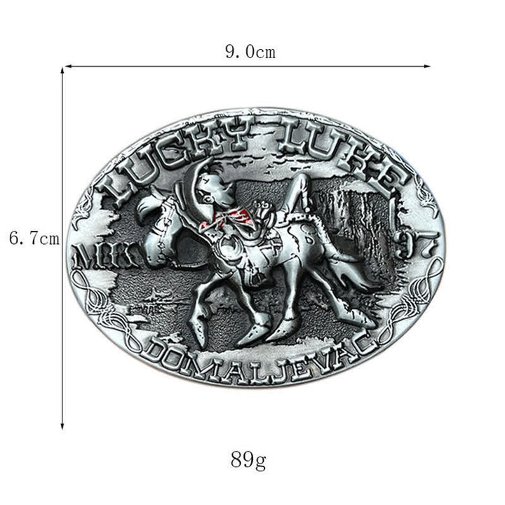 Cintura in pelle fai da te da uomo con fibbia a forma di asino che cavalca Lucky Luke