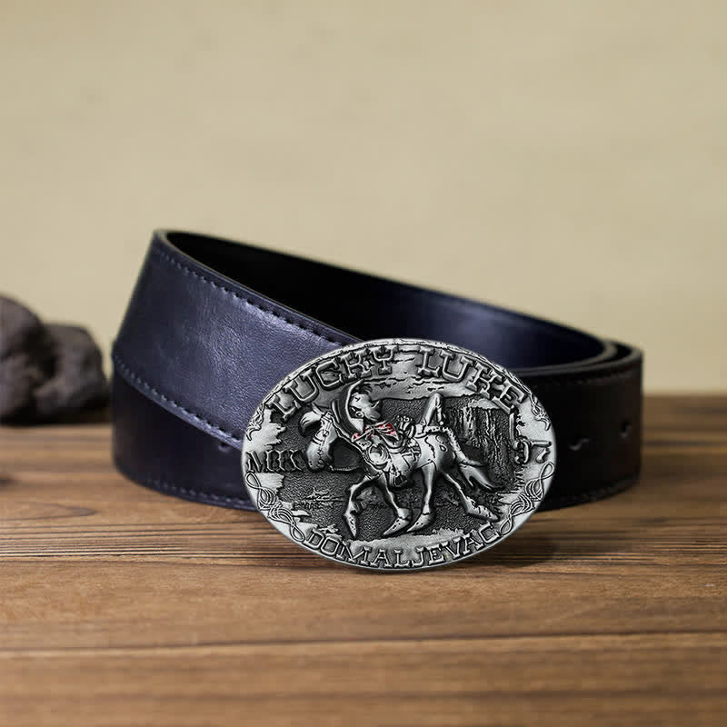 Cintura in pelle fai da te da uomo con fibbia a forma di asino che cavalca Lucky Luke