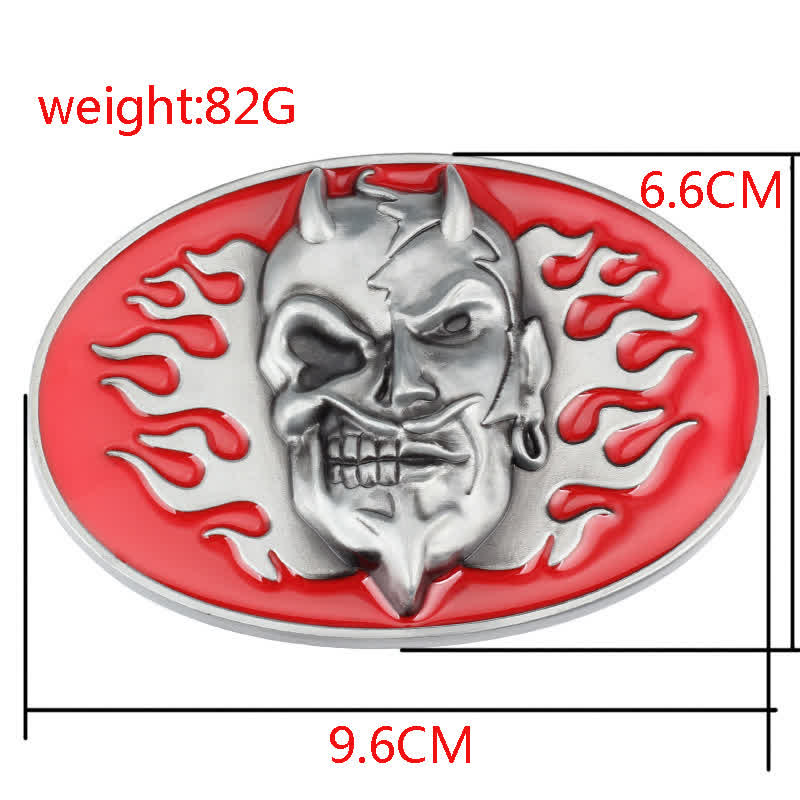 Cintura in pelle fai da te da uomo con fibbia a forma di teschio del diavolo rosso fiamma - image 4