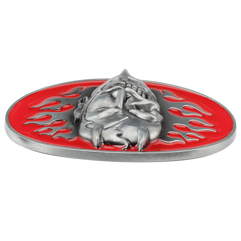 Cintura in pelle fai da te da uomo con fibbia a forma di teschio del diavolo rosso fiamma - image 3