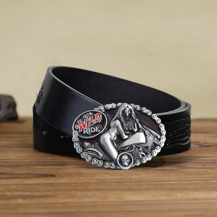 Cintura in pelle con fibbia da donna per motociclista fai da te Wild Ride da uomo
