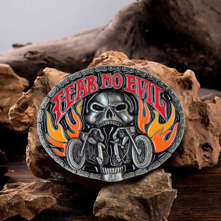 Cintura in pelle con fibbia da motociclista con teschio Fear No Evil fai da te da uomo
