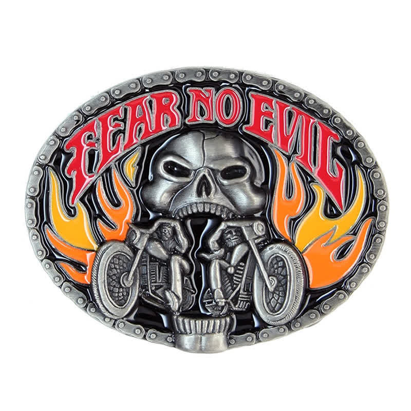 Cintura in pelle con fibbia da motociclista con teschio Fear No Evil fai da te da uomo