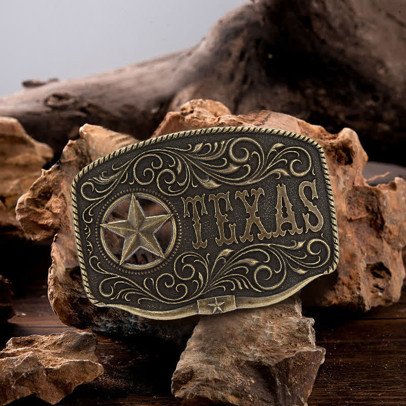 Cintura in pelle fai da te con fibbia a pentagramma Texas Hollow da uomo - Bronzo antico - Senza cintura - image 0