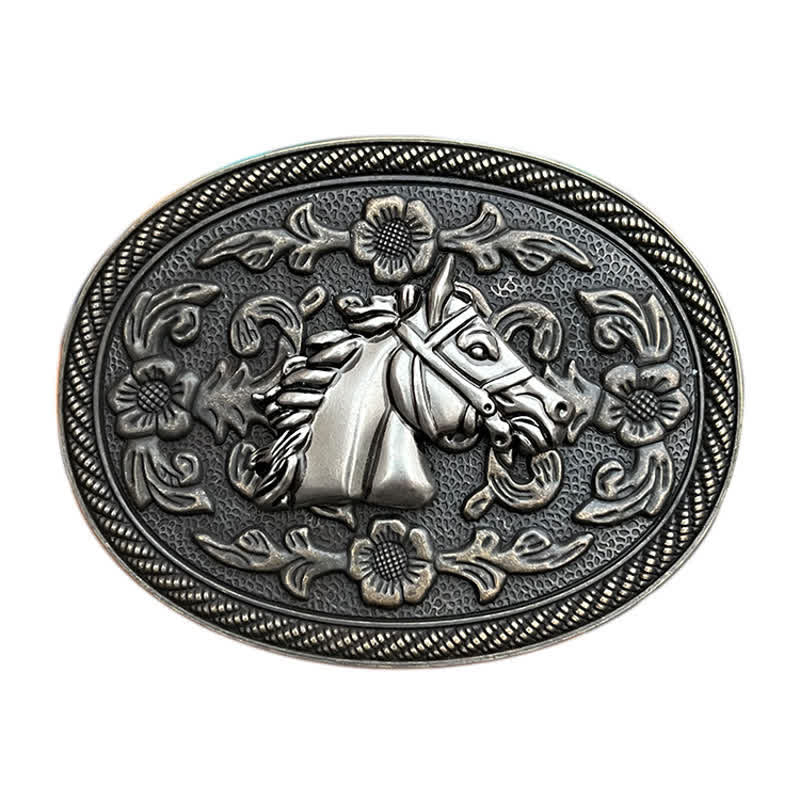 Cintura in pelle con fibbia floreale a forma di cavallo western fai da te da uomo