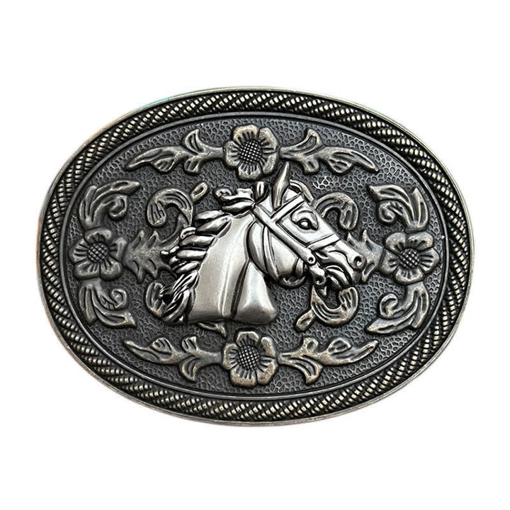 Cintura in pelle con fibbia floreale a forma di cavallo western fai da te da uomo