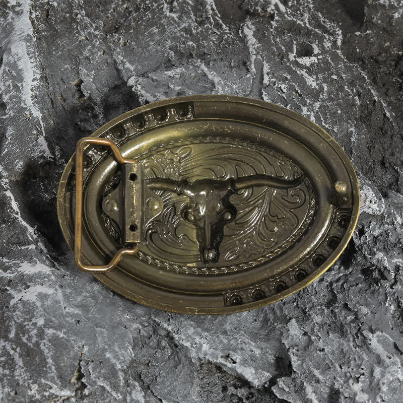 Cintura in pelle con fibbia decorativa con perline a testa di toro in oro fai da te da uomo