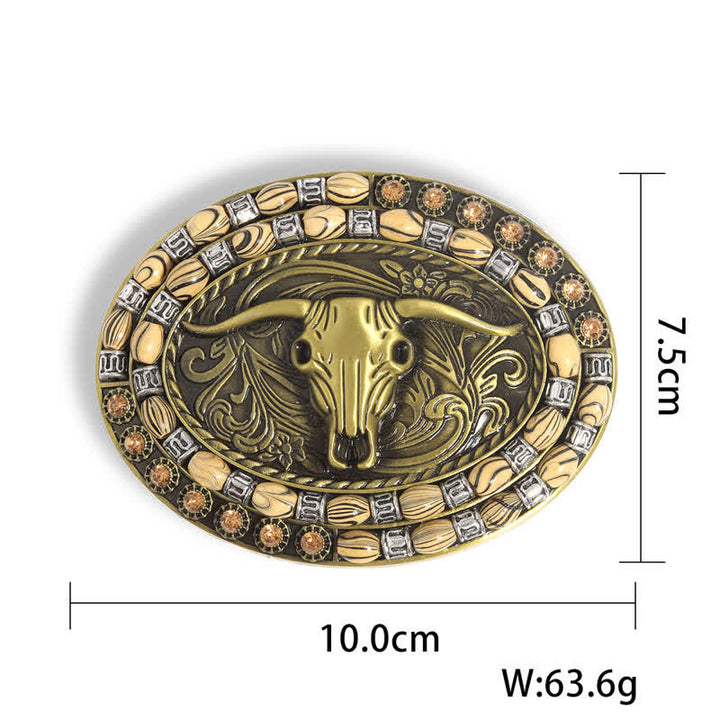 Cintura in pelle con fibbia decorativa con perline a testa di toro in oro fai da te da uomo