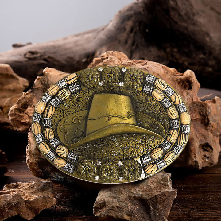 Cintura in pelle con fibbia decorativa per cappello da cowboy in oro fai da te da uomo