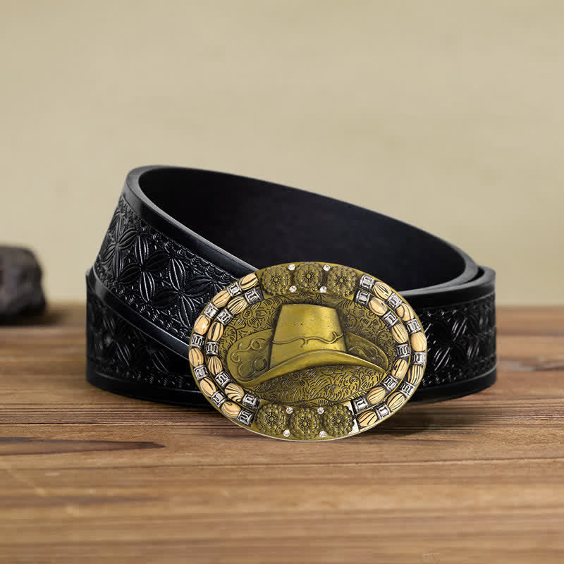 Cintura in pelle con fibbia decorativa per cappello da cowboy in oro fai da te da uomo