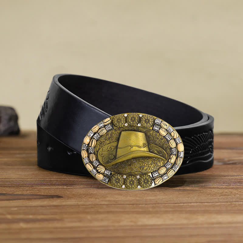 Cintura in pelle con fibbia decorativa per cappello da cowboy in oro fai da te da uomo