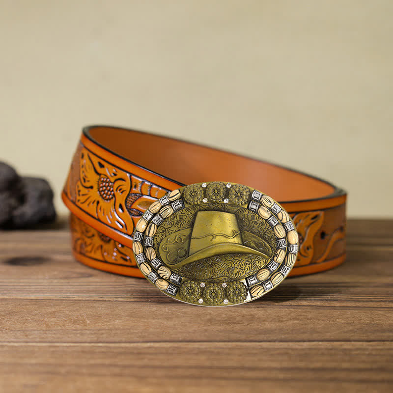 Cintura in pelle con fibbia decorativa per cappello da cowboy in oro fai da te da uomo