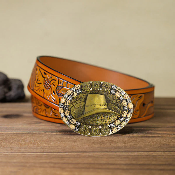 Cintura in pelle con fibbia decorativa per cappello da cowboy in oro fai da te da uomo