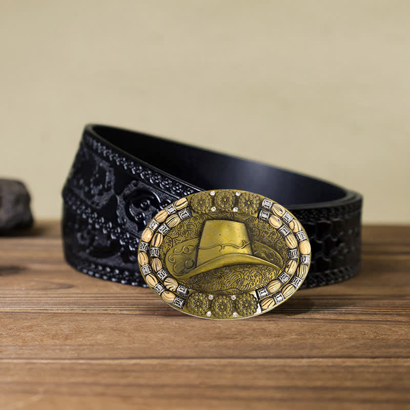 Cintura in pelle con fibbia decorativa per cappello da cowboy in oro fai da te da uomo