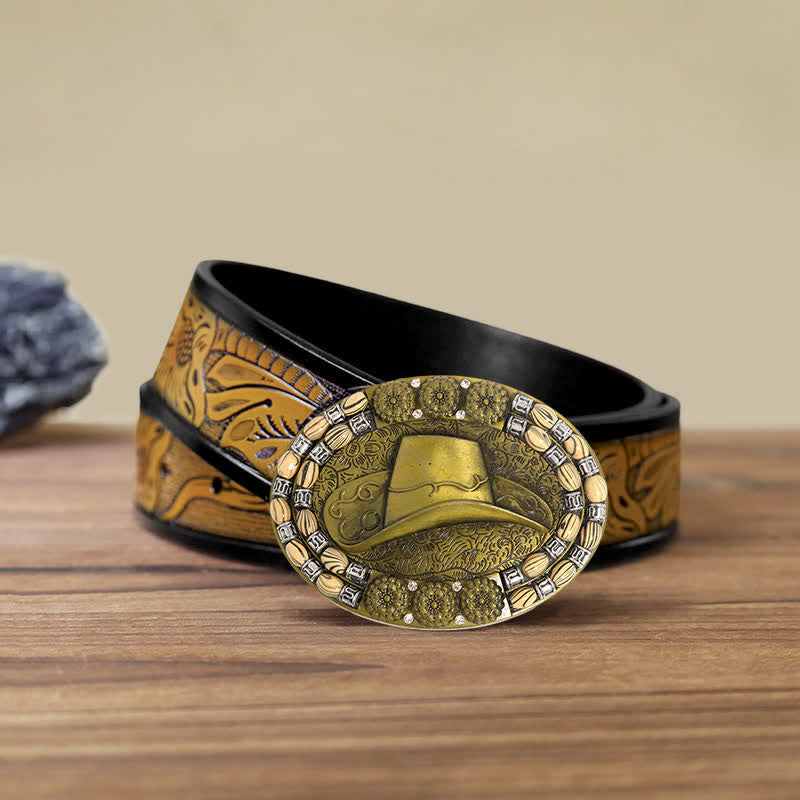 Cintura in pelle con fibbia decorativa per cappello da cowboy in oro fai da te da uomo