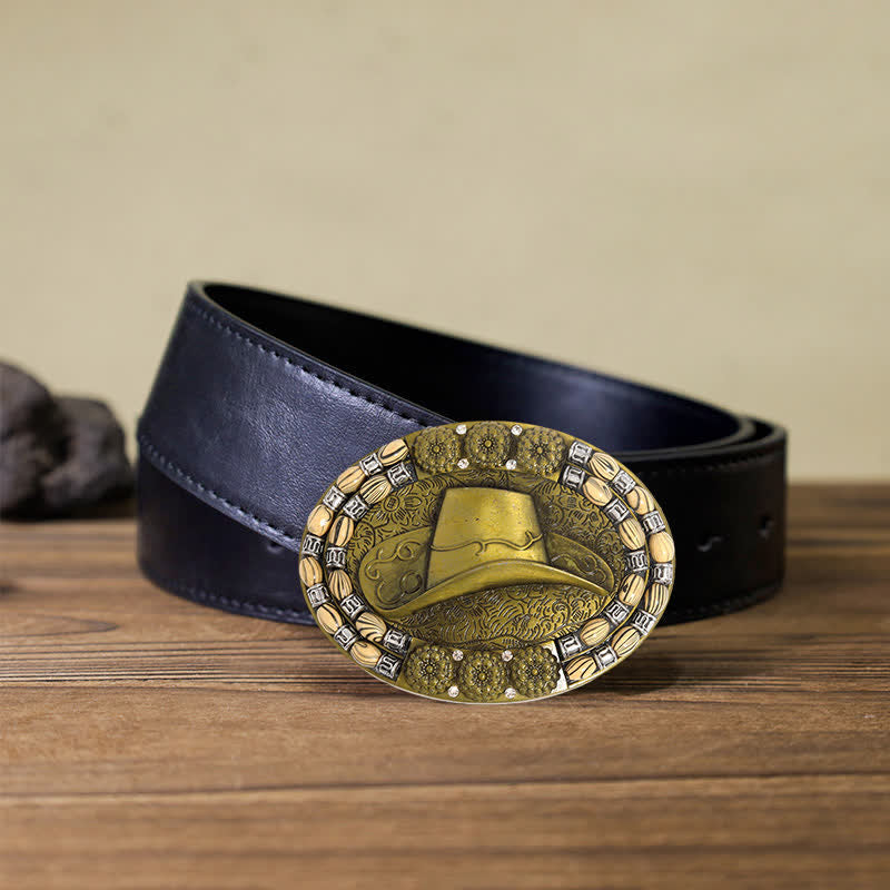 Cintura in pelle con fibbia decorativa per cappello da cowboy in oro fai da te da uomo