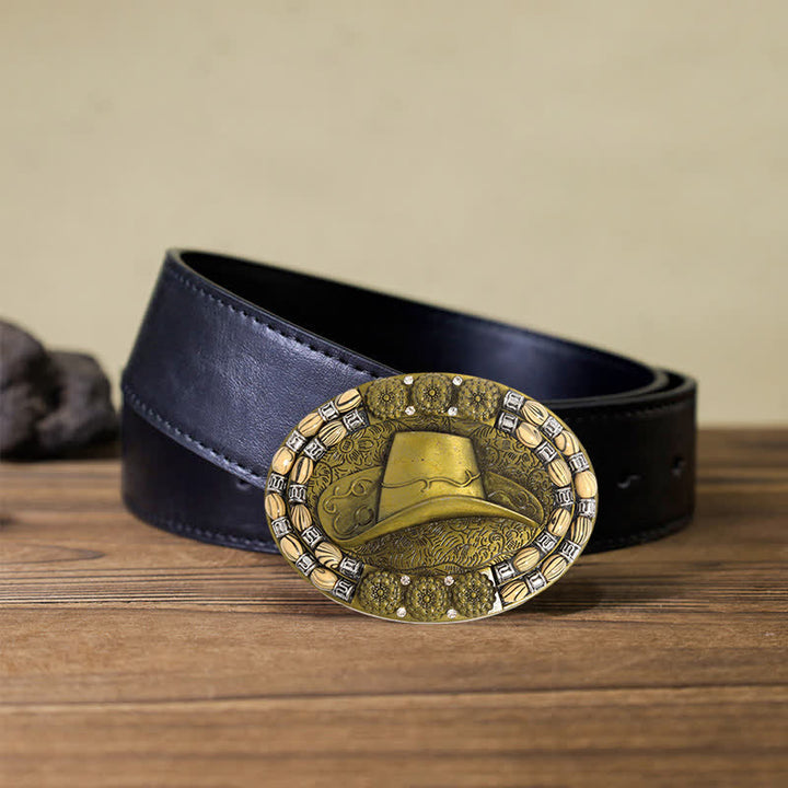 Cintura in pelle con fibbia decorativa per cappello da cowboy in oro fai da te da uomo