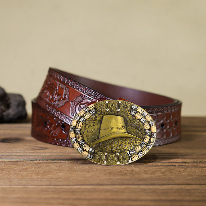 Cintura in pelle con fibbia decorativa per cappello da cowboy in oro fai da te da uomo