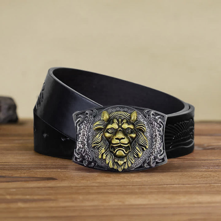 Cintura in pelle con coltello pieghevole nascosto con leone d'oro fai da te da uomo