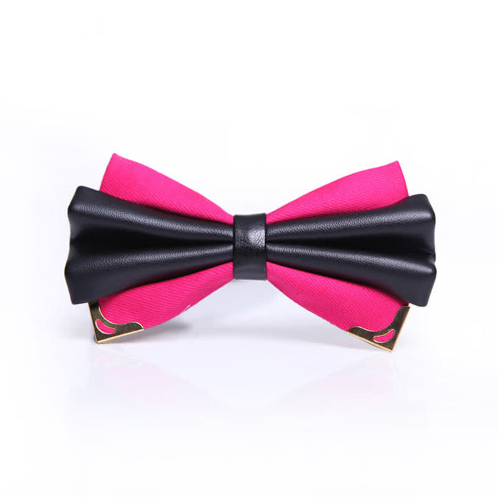 Papillon da uomo in similpelle a doppio strato con punta dorata - Rosa caldo e oro - image 18