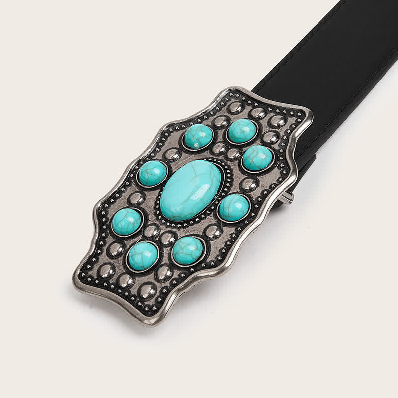 Cintura in pelle con fibbia irregolare turchese Bohemia da donna