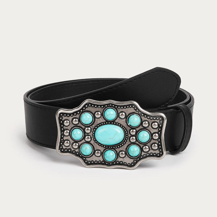 Cintura in pelle con fibbia irregolare turchese Bohemia da donna