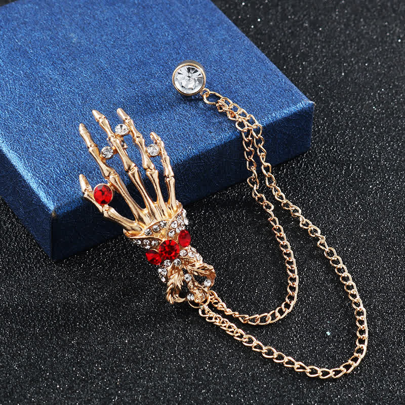 Spilla da uomo con strass a forma di dito scheletro