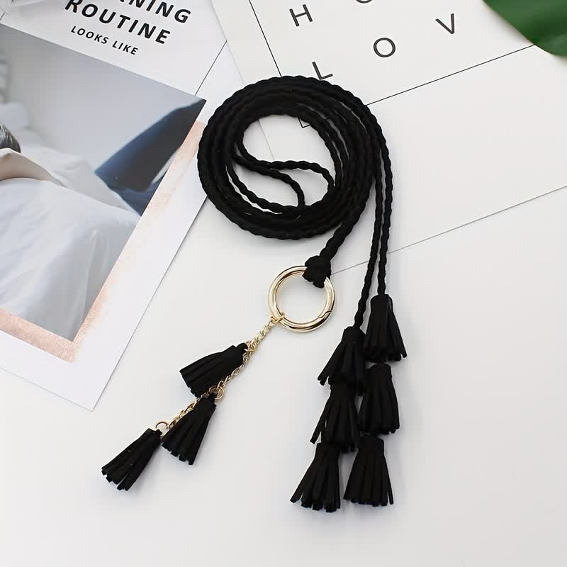 Cintura intrecciata con nappe bohémien da donna