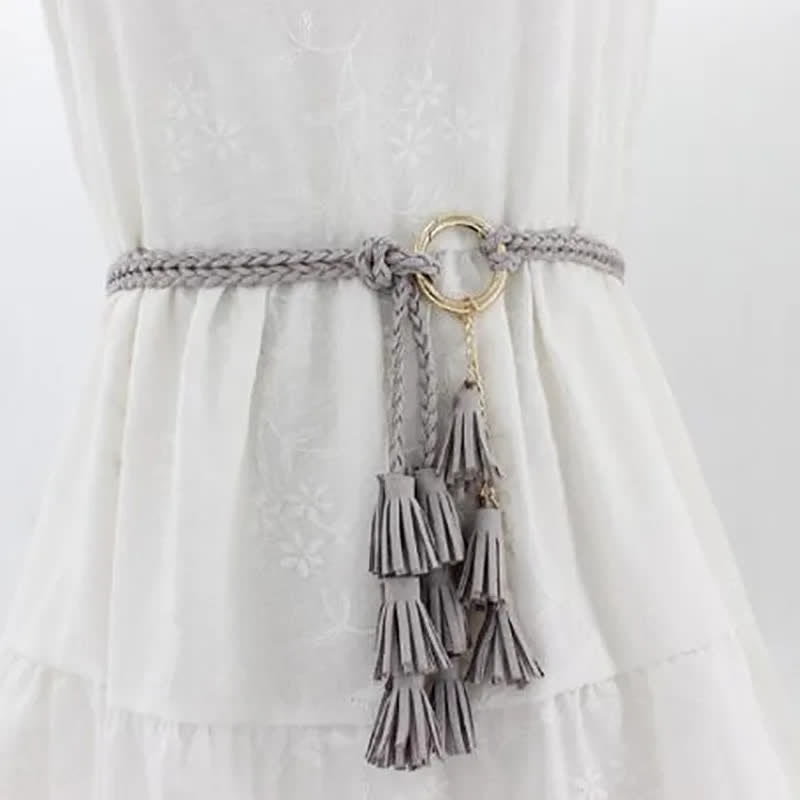 Cintura intrecciata con nappe bohémien da donna - Grigio - 48" - image 7