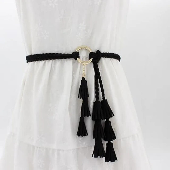 Cintura intrecciata con nappe bohémien da donna - Nero - 48" - image 9