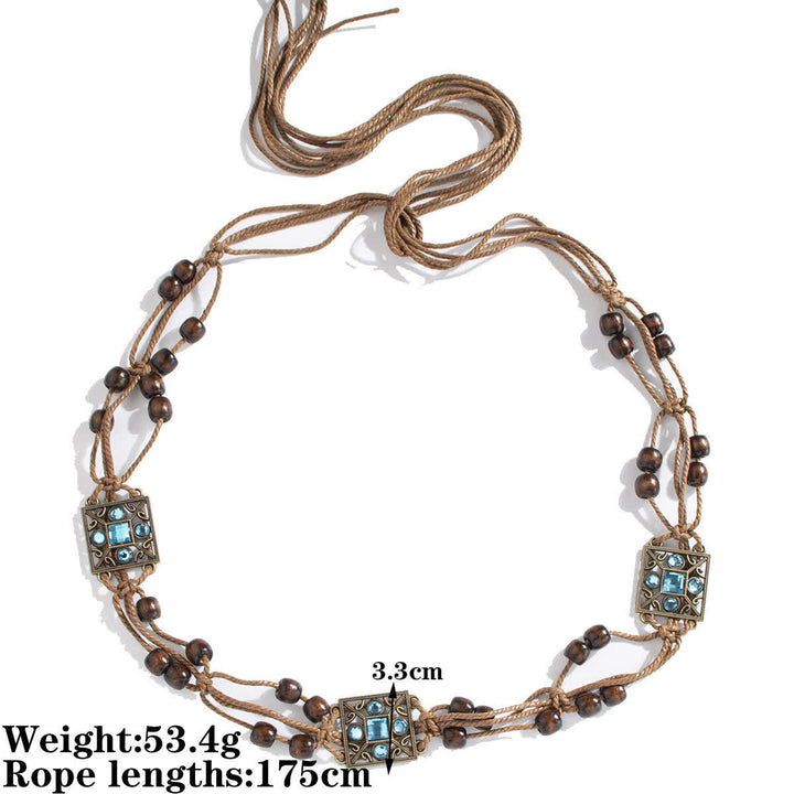 Cintura con cintura intrecciata in corda con farfalla e fiore da donna in stile boho - Quadrato blu - 69" - image 9