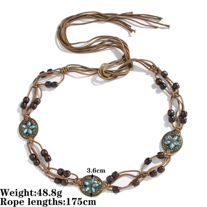 Cintura con cintura intrecciata in corda con farfalla e fiore da donna in stile boho - Ovale blu - 69" - image 7