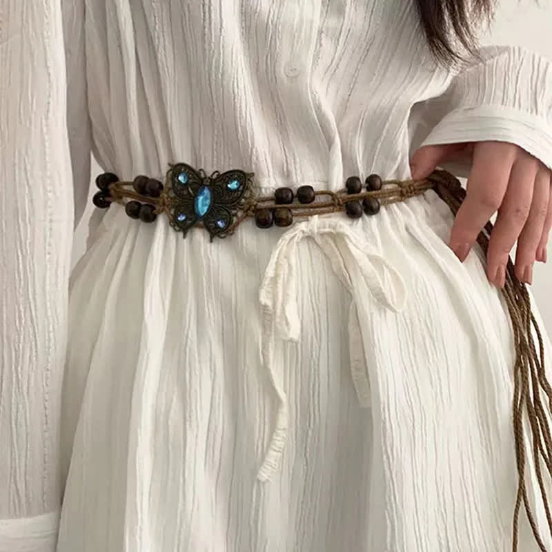 Cintura con cintura intrecciata in corda con farfalla e fiore da donna in stile boho - image 0