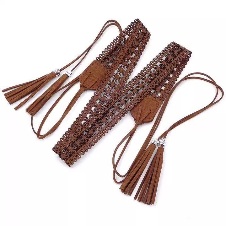 Cintura da donna in corda con fiore cavo in stile bohémien - Marrone scuro - 67" - image 8