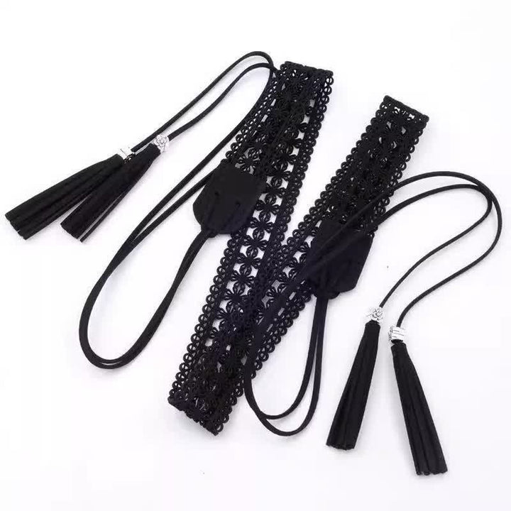 Cintura da donna in corda con fiore cavo in stile bohémien - Nero - 67" - image 9