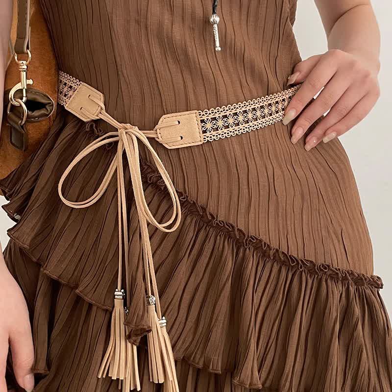 Cintura da donna in corda con fiore cavo in stile bohémien - Albicocca - 67" - image 0