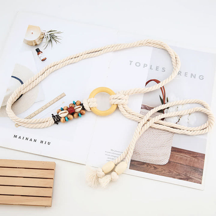 Cintura con anello e decorazione tribale da donna in stile Boho - Bianco - 55" - image 2