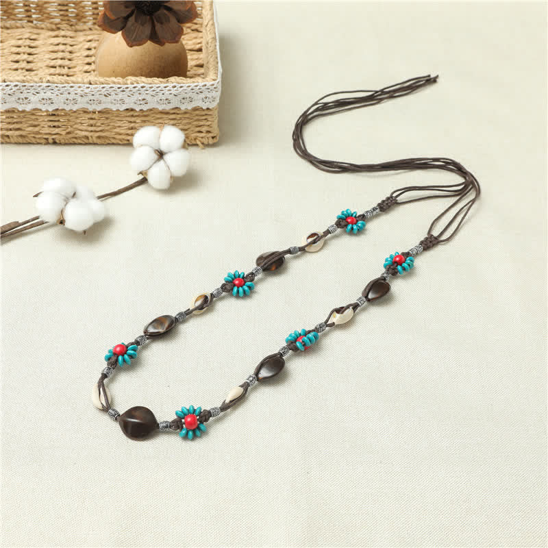 Cintura da donna con perline e fiori intrecciati in stile Boho - Nero - 67" - image 3