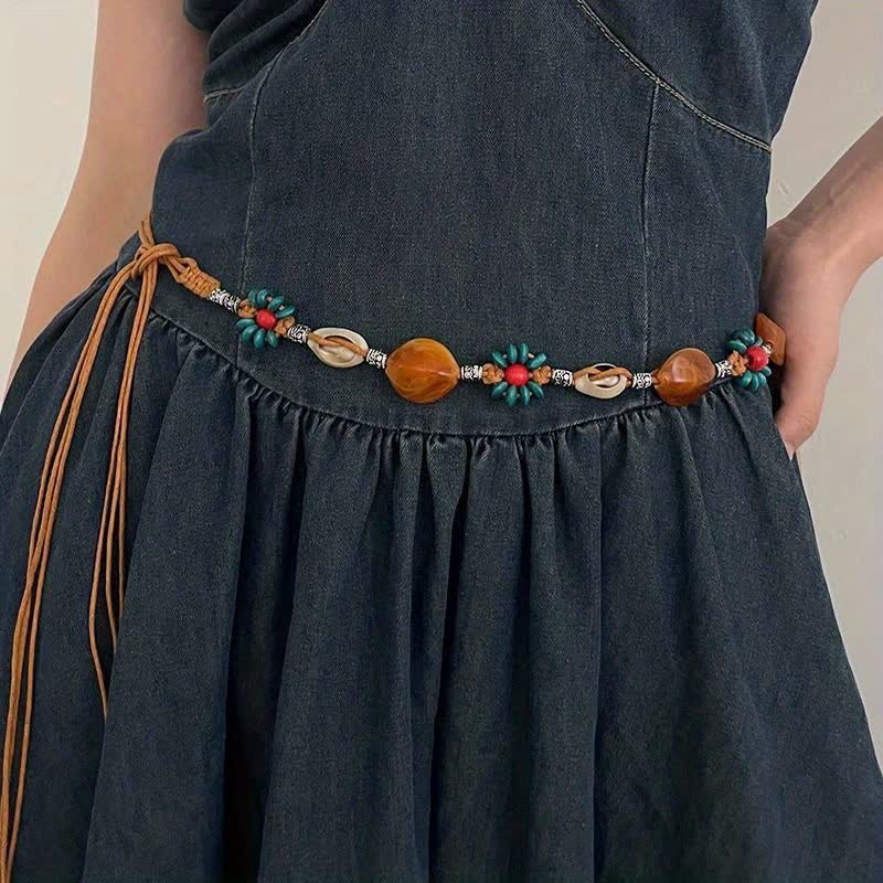 Cintura da donna con perline e fiori intrecciati in stile Boho - image 0