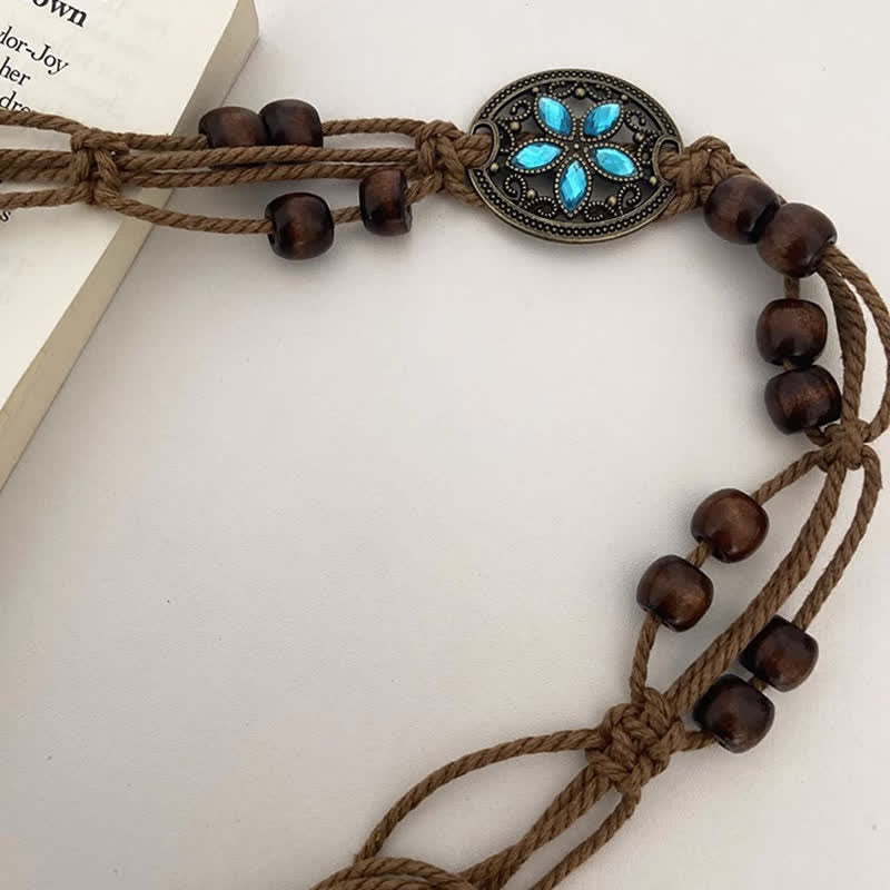 Cintura intrecciata in corda con perline di legno e pietre preziose da donna - image 2