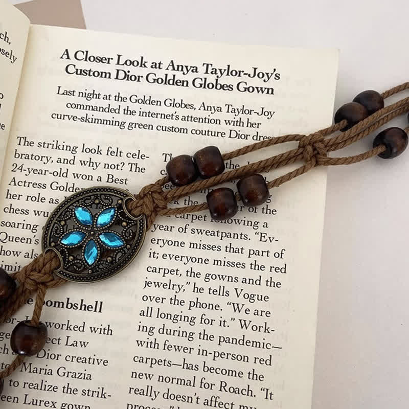 Cintura intrecciata in corda con perline di legno e pietre preziose da donna