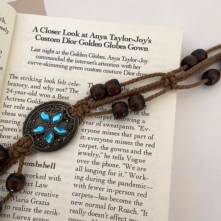 Cintura intrecciata in corda con perline di legno e pietre preziose da donna