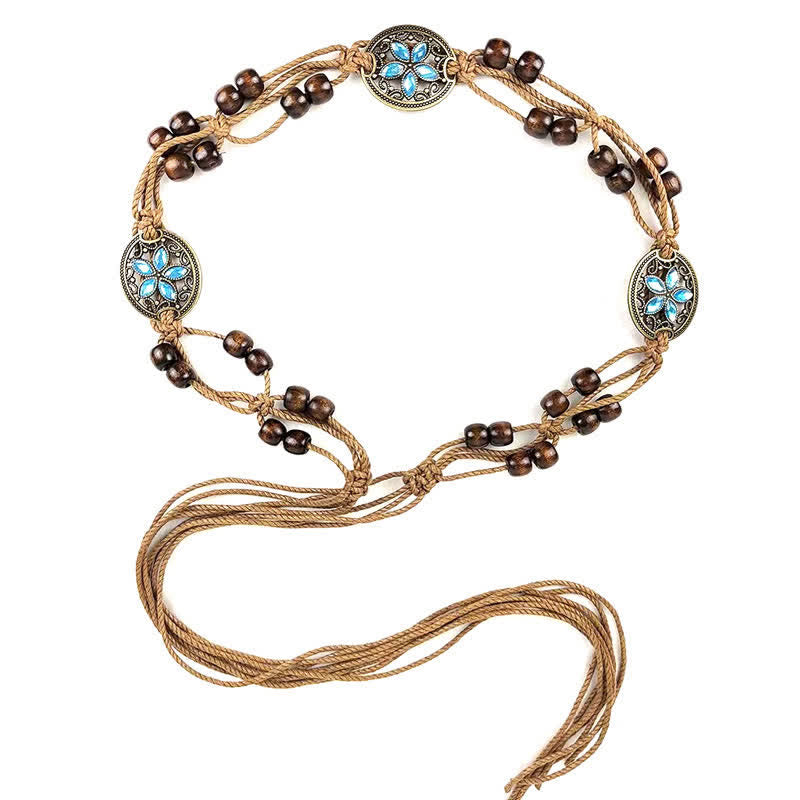 Cintura intrecciata in corda con perline di legno e pietre preziose da donna - image 7