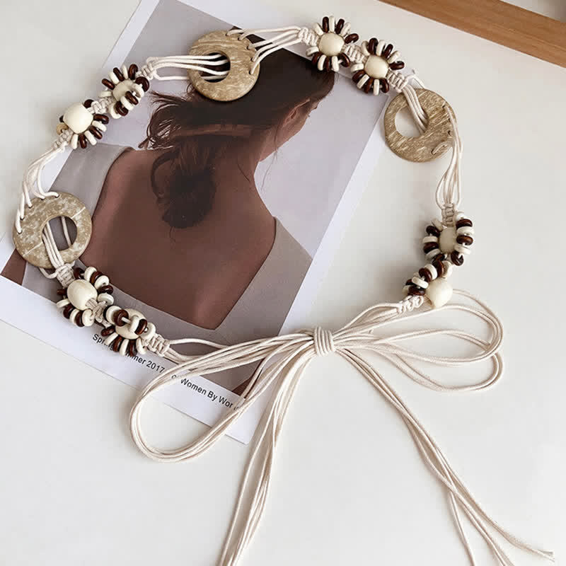Cintura da donna con perline e lacci in stile boho intrecciata - Bianco - 73" - image 5